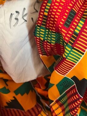 Bright African Wax Print Fabric in Yellow, Red & Green